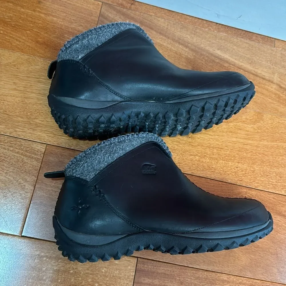 Sorel‎ Black Leather Joliette Thinsulate Waterproof Ankle Boots Size 8